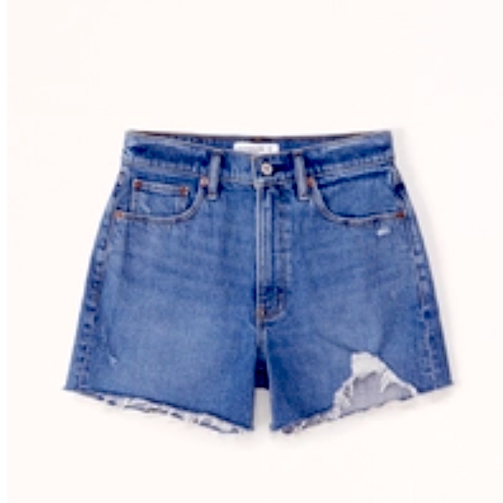 Abercrombie medium wash destroyed denim Shorts